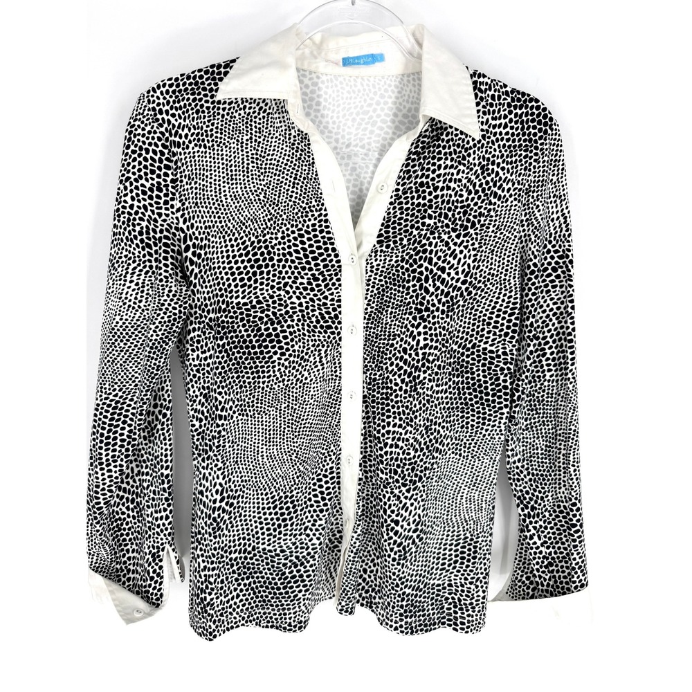 J.McLaughlin Womens Black White Pebble Animal Print Button Down Shirt Size S